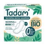 TADAM 14 SERVIETTES DERMO SENSITIVES NORMAL + COTON BIO ULTRA FINE AVEC AILETTES